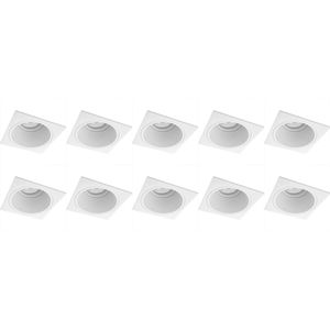 Spot Armatuur 10 Pack - Pragmi Minko Pro - GU10 Inbouwspot - Vierkant - Wit - Aluminium - Verdiept - 90mm