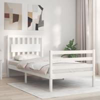 Bedframe met hoofdbord massief hout wit 90x200 cm