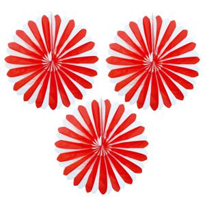 Decoratie waaiers - 3x - rood/wit - Dia 35 cm - Hangende versieringen/Feestartikelen