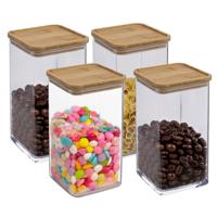 5Five - 4x stuks - Keuken opslag voorraadpot - Berlino - kunststof/bamboe - 1500 ml - voedsel