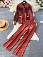 Loose Striped Casual Regular Sleeve Two-Piece Set