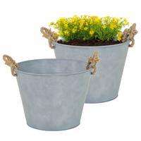 Plantenpot/bloempot Old Rope - 2x - rond - zink - zilver - D35 X H25 cm - thumbnail