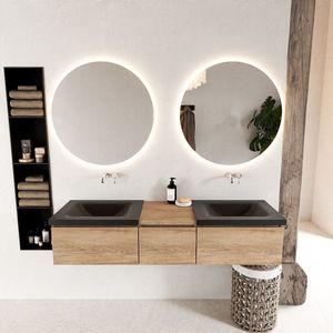 MONDIAZ BUKLA 160cm badmeubel met module 40 kleur Washed Oak met 3 lades. Wastafel CLOUD dubbel 0 kraangaten kleur Urban.