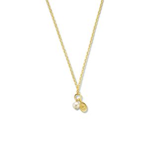 Ketting Scapulier-Parel zilver-zoetwaterparel goudkleurig-wit 2 mm 40-45 cm