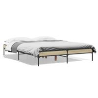 Bedframe bewerkt hout metaal sonoma eikenkleurig 150x200 cm - thumbnail