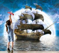 Kinder fotobehang Piratenschip op zee