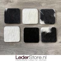 Koeienhuid onderzetters zwart wit 10x10cm