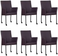 Set van 6 Donkerpaarse leren moderne eetkamerstoelen Comfort - Toledo Leer Merlin (donkerpaars leer)