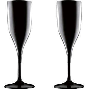 Champagne/prosecco flute - Set van 2x stuks - zwart - 150 ml - onbreekbaar kunststof - glazen