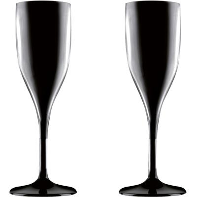 Champagne/prosecco flute - Set van 2x stuks - zwart - 150 ml - onbreekbaar kunststof - glazen