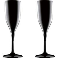 Champagne/prosecco flute - Set van 2x stuks - zwart - 150 ml - onbreekbaar kunststof - glazen Champagne/prosecco flute - Set van 2x stuks - zwart - 150 ml - onbreekbaar kunststof - glazen