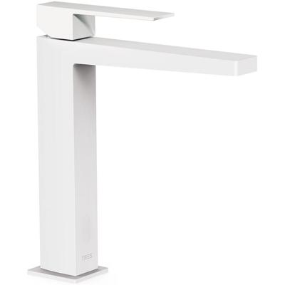 Wastafelkraan Tres Slim | Opbouw | Mengkraan | Hoog model | 1-hendel | Vierkant | Wit mat