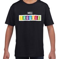 Miss trouble fun tekst t-shirt zwart kids - thumbnail