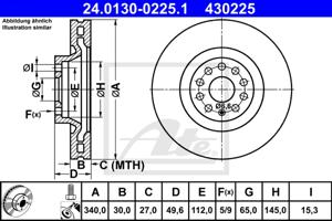 Remmenset, remschijf ATE, Remschijftype: Geventileerd: , Inbouwplaats: Vooras, u.a. für Seat, VW, Audi, Skoda, Cupra