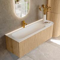 Badmeubel Mondiaz Kurve | 135 cm | Meubelkleur Oak | Wastafelkleur Talc | Links spoelbak | 1 kraangat