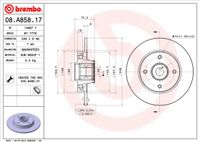 Remschijf BREMBO, Remschijftype: Massief, u.a. für Citroën, Peugeot, DS