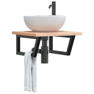 Badkamer wandschap staal en massief beukenhout