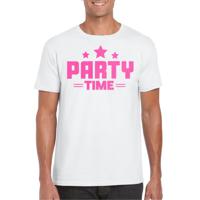 Verkleed T-shirt voor heren - party time - wit - roze glitter - carnaval/themafeest - thumbnail