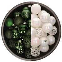 74x stuks kunststof kerstballen mix van parelmoer wit en donkergroen 6 cm - thumbnail