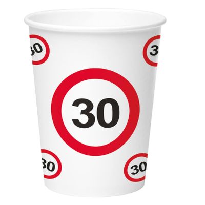 8x stuks drinkbekers van papier in 30 jaar verjaardag thema 350 ml