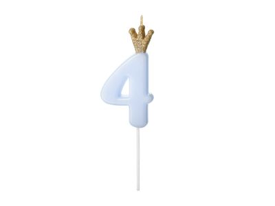 Lichtblauwe Kaars Met Kroontje Cijfer 4