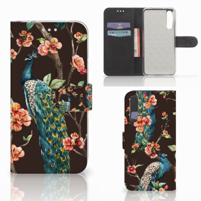 Huawei P20 Pro | Telefoonhoesje | Met pasjeshouder | Pauw met Bloemen