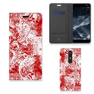 Mobiel BookCase Nokia 5.1 (2018) Angel Skull Rood