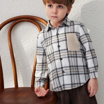 Bon&Bon Young Boys Autumn/Winter French Elegant Plaid Single Breasted Fitted Shirt Collar Long Sleeve Shirt 6Y