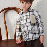 Bon&Bon Young Boys Autumn/Winter French Elegant Plaid Single Breasted Fitted Shirt Collar Long Sleeve Shirt 6Y