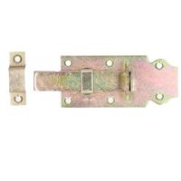 Deltafix schuifslot/hangslotschuif - 1x - 10 x 4.5cm - geel verzinkt staal - deur - schutting - hek - thumbnail