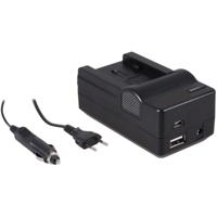4-in-1 acculader voor Panasonic VW-VBT190 / VW-VBT380 - compact en licht - laden via stopcontact, auto, USB en Powerbank