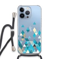 Gekleurde driehoekjes blauw: iPhone 13 Pro Transparant Hoesje met koord