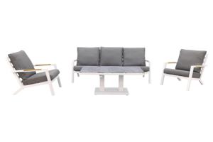 Hampton/Rockford up&down stoel-bank loungeset 4-delig - Wit/Teak