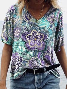 Casual Short Sleeve V Neck Cotton-Blend Top