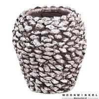 Lilou Silver cement pot pine cone pattern round S - thumbnail