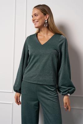 Studio Anneloes Claudina Sparkle Top 13327 T-shirt Lange Mouw 7801 Bottle Green/silver