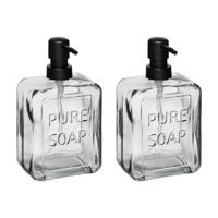 Luxe zeeppompje/dispenser PURE - 2x - misty transparant - glas - 18 x 10 cm - 570 ml - thumbnail