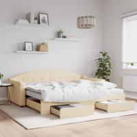Slaapbank met onderschuifbed en lades 90x200 cm stof crèmekleur