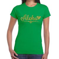 Aloha goud glitter hawaii t-shirt groen dames