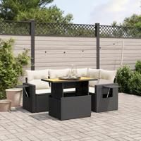 5-delige Loungeset met kussens poly rattan zwart