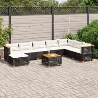 9-delige Loungeset met kussens poly rattan zwart