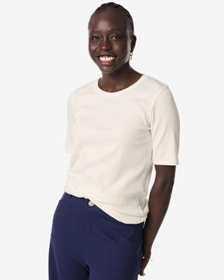 HEMA Dames T-shirt Clara rib wit (wit)