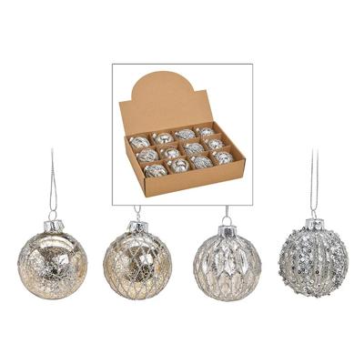 Kerstballen set - 12x stuks - glas - zilver - gedecoreerd - 6 cm - kerstversiering