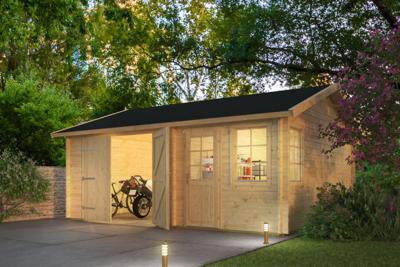 Garage Moa 598x500 cm- Zadeldak- Onbehandeld vurenhout- Tuindeco