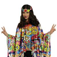 Hippie verkleed set - poncho en bloemen hoofdband - one size - Jaren 60/flower power verkleedkleding Hippie verkleed set - poncho en bloemen hoofdband - one size - Jaren 60/flower power verkleedkleding