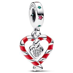 Pandora 792822C01 Hangbedel Double Candy Cane Heart Christmas zilver-emaille-kleursteen meerkleurig