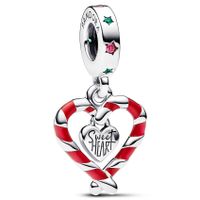 Pandora 792822C01 Hangbedel Double Candy Cane Heart Christmas zilver-emaille-kleursteen meerkleurig