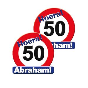 2x stuks huldeschild stopbord Abraham 50 jaar versiering