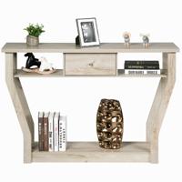 Console Tafel met Lade en Plank Hal Entree Tafel 3-Laags Moderne Decoratieve Zijtafel Sofatafel Onderste Display Plank Zij Accent Tafel
