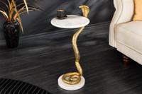 Ronde bijzettafel WILDLIFE COBRA 65cm goud wit marmer slang sculptuur handgemaakt - 44830